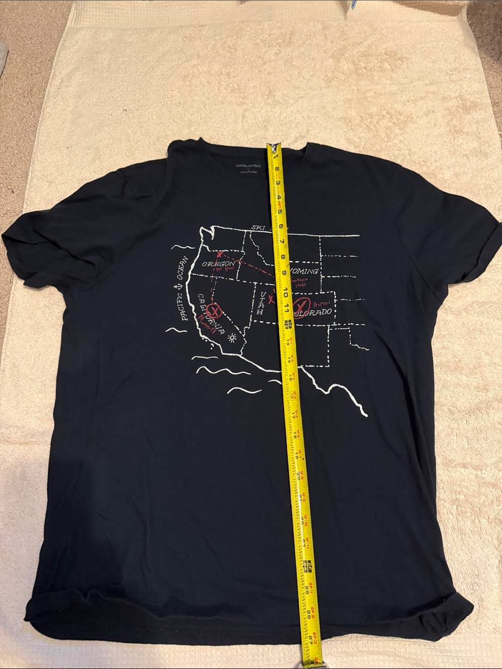 Banana Republic Black Short Sleeve Tee with White and Red Ski Map Graphic - Picture 4 of 6